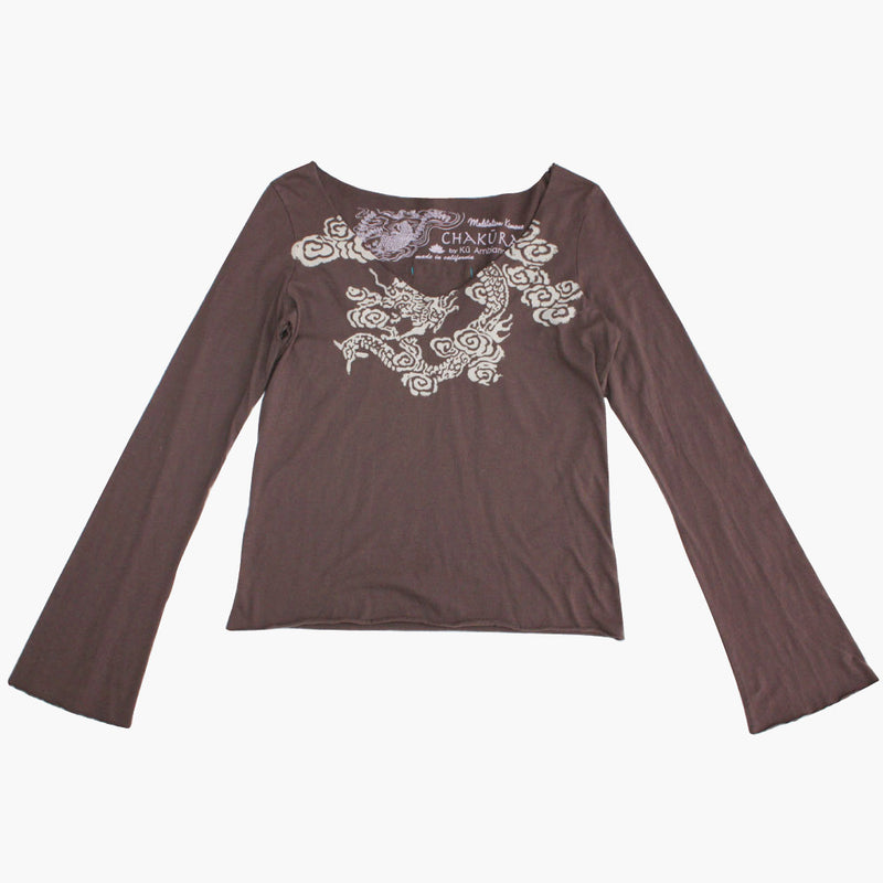 Ladies Long Sleeve V Neck Top with Watercolor Dragon - Ku Brands