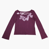 Ladies Long Sleeve V Neck Top with Watercolor Dragon - Ku Brands