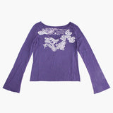 Ladies Long Sleeve V Neck Top with Watercolor Dragon - Ku Brands