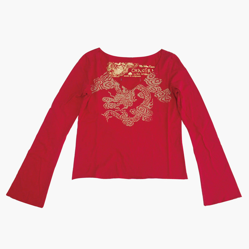 Ladies Long Sleeve V Neck Top with Watercolor Dragon - Ku Brands