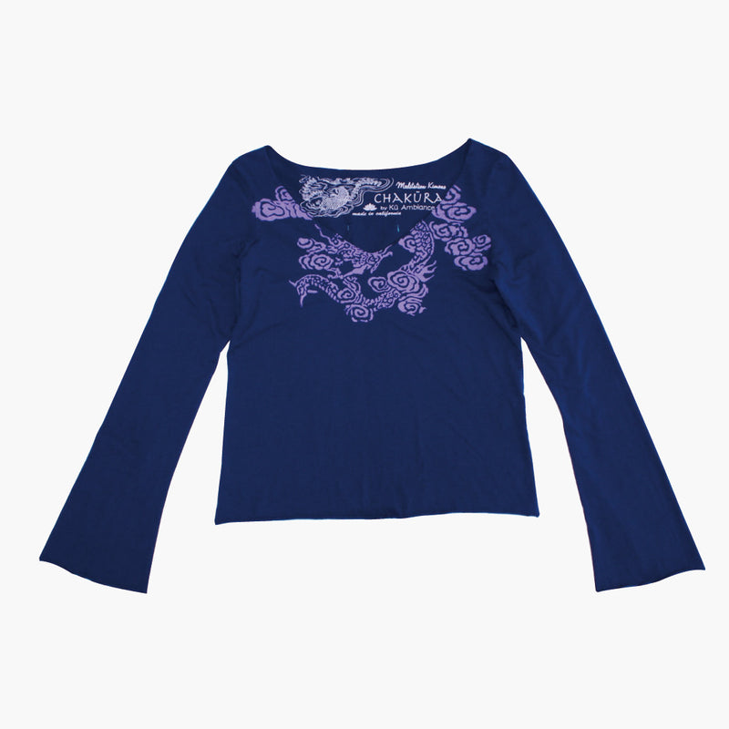 Ladies Long Sleeve V Neck Top with Watercolor Dragon - Ku Brands