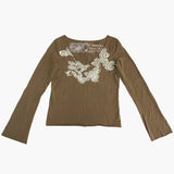 Ladies Long Sleeve V Neck Top with Watercolor Dragon - Ku Brands