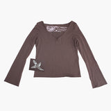 Ladies Long Sleeve V Neck Top with Small Bird Flying Up - Ku Brands