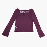 Ladies Long Sleeve V Neck Top with Small Bird Flying Up - Ku Brands