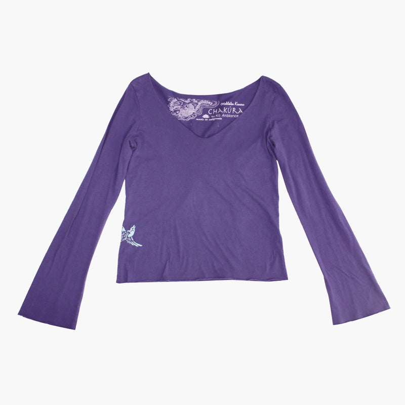 Ladies Long Sleeve V Neck Top with Small Bird Flying Up - Ku Brands