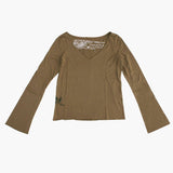 Ladies Long Sleeve V Neck Top with Small Bird Flying Up - Ku Brands