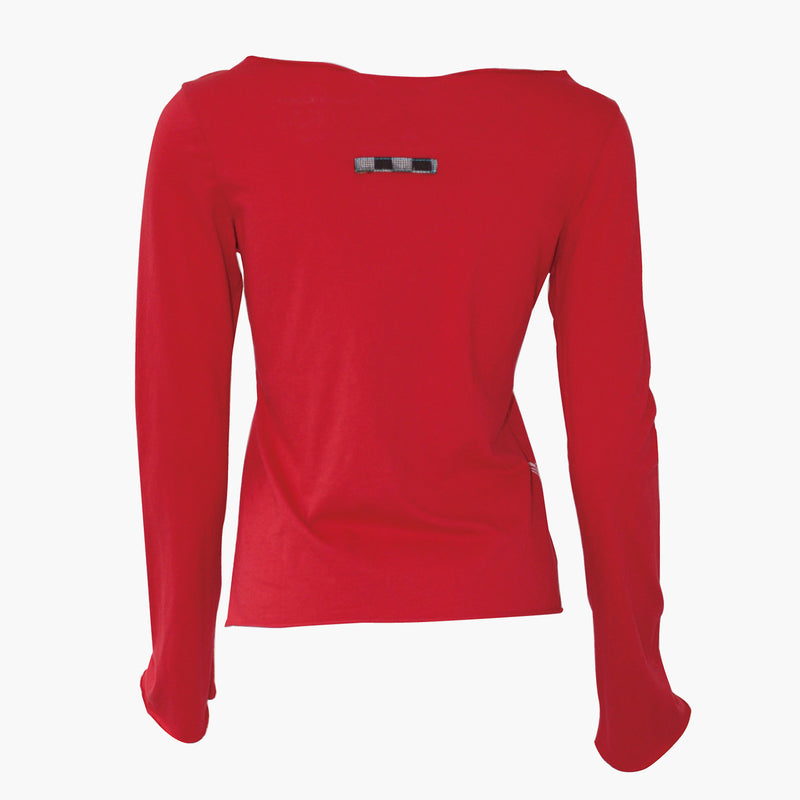 Ladies Long Sleeve V Neck Top with Small Bird Flying Up - Ku Brands