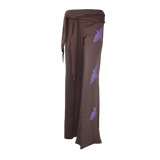 Premium Cotton Wide Pants with Tie Waist and Three Birds Print
