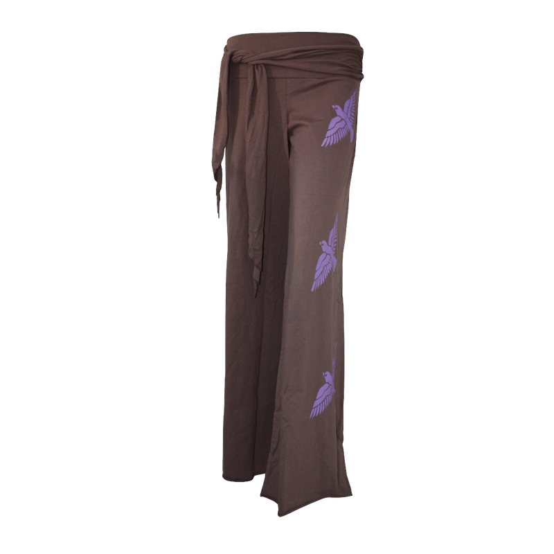 Premium Cotton Wide Pants with Tie Waist and Three Birds Print