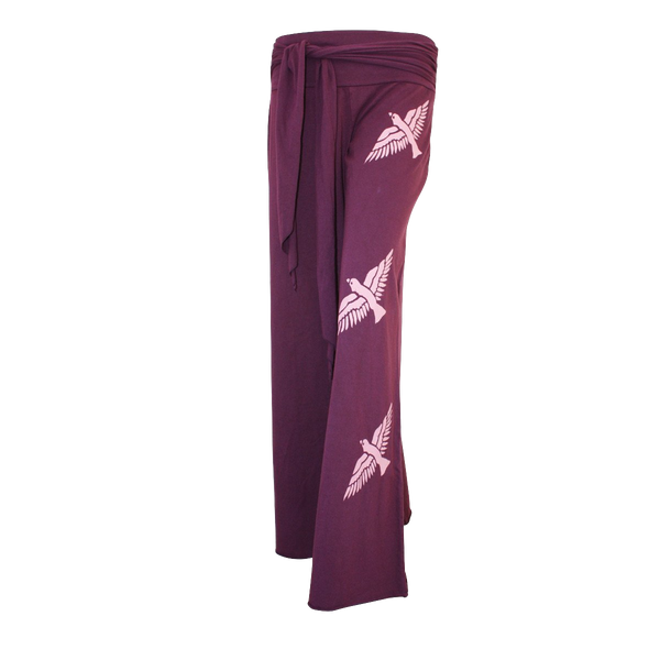 Premium Cotton Wide Pants with Tie Waist and Three Birds Print