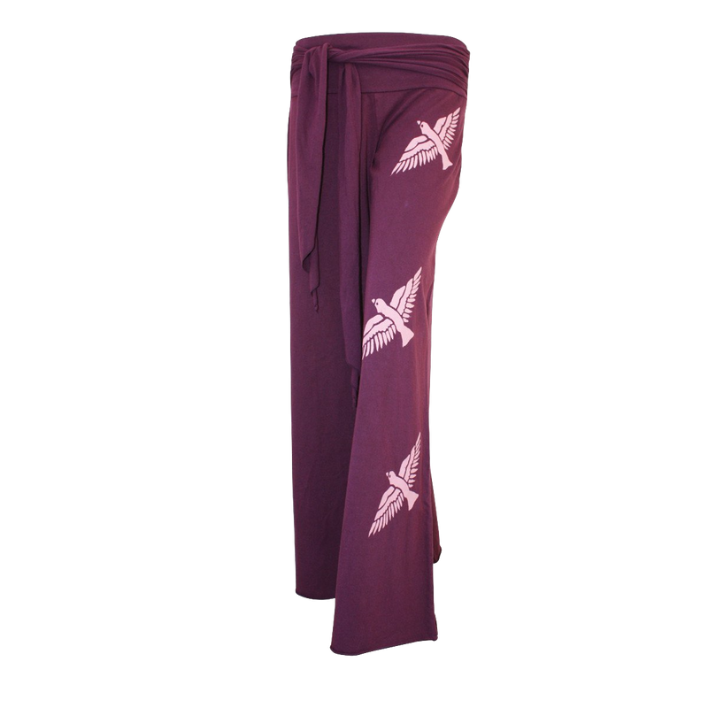 Premium Cotton Wide Pants with Tie Waist and Three Birds Print