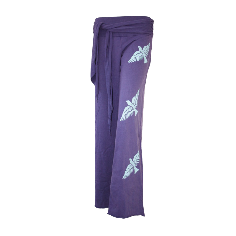 Premium Cotton Wide Pants with Tie Waist and Three Birds Print