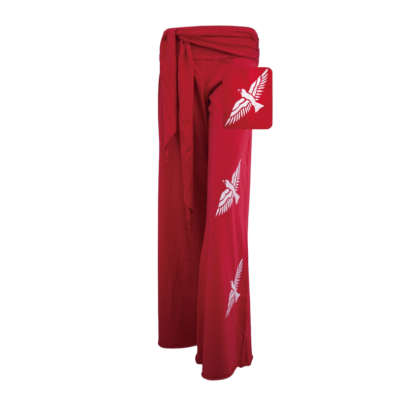 Premium Cotton Wide Pants with Tie Waist and Three Birds Print