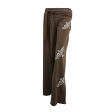 Premium Cotton Wide Pants with Tie Waist and Three Birds Print