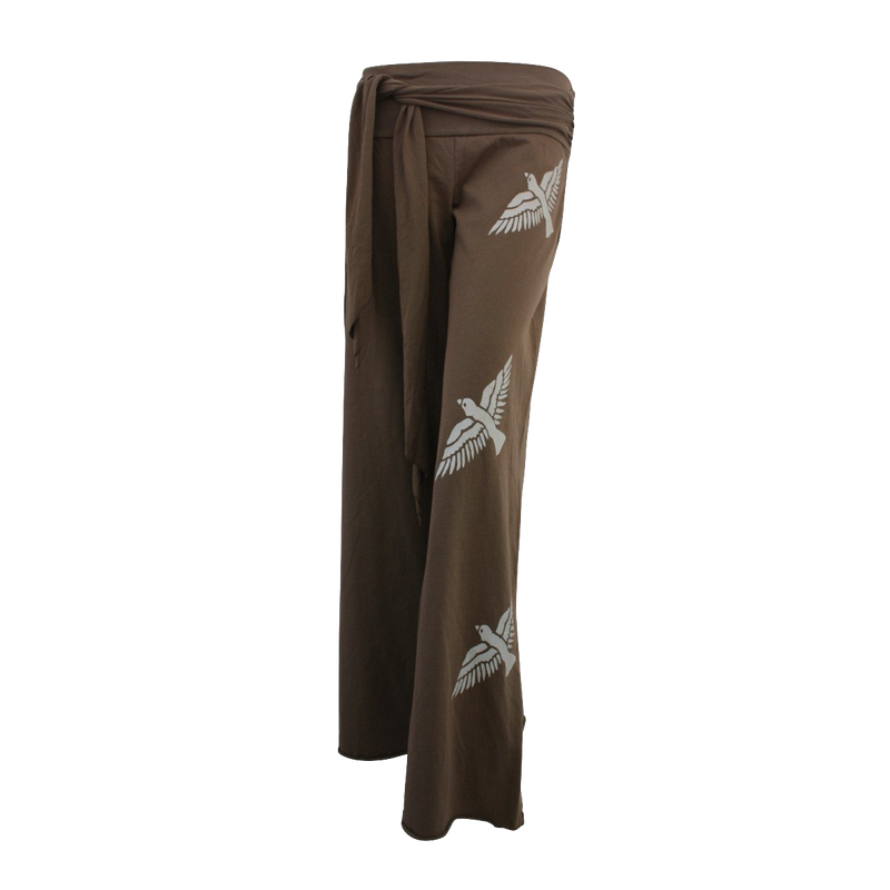 Premium Cotton Wide Pants with Tie Waist and Three Birds Print