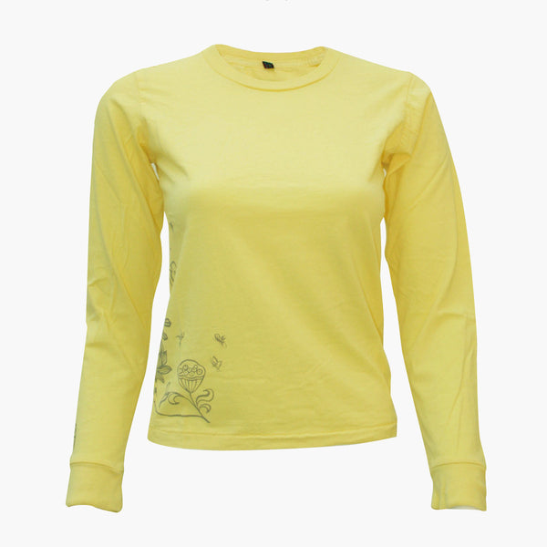 Ladies Long Sleeve Tee with Buddha on Lotus - Ku Brands