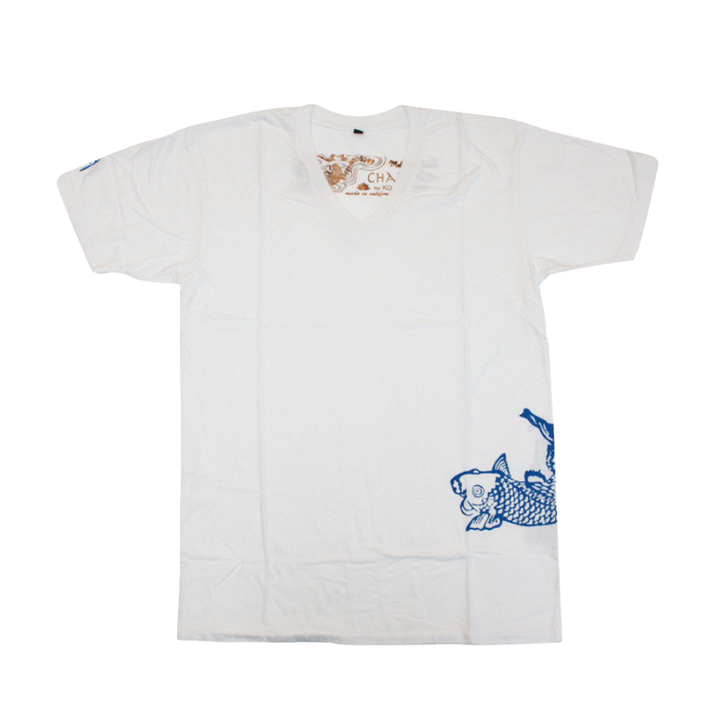 Mens Short Sleeve V Neck Tee with Koi Fish