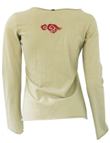 Ladies Snap Up Long Sleeve Raw Edge Top with Clouds