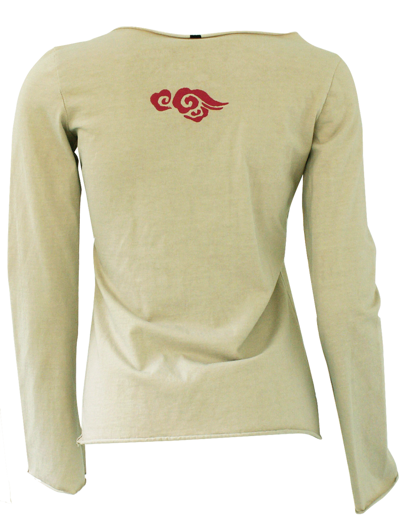 Ladies Snap Up Long Sleeve Raw Edge Top with Clouds