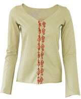 Ladies Snap Up Long Sleeve Raw Edge Top with Clouds