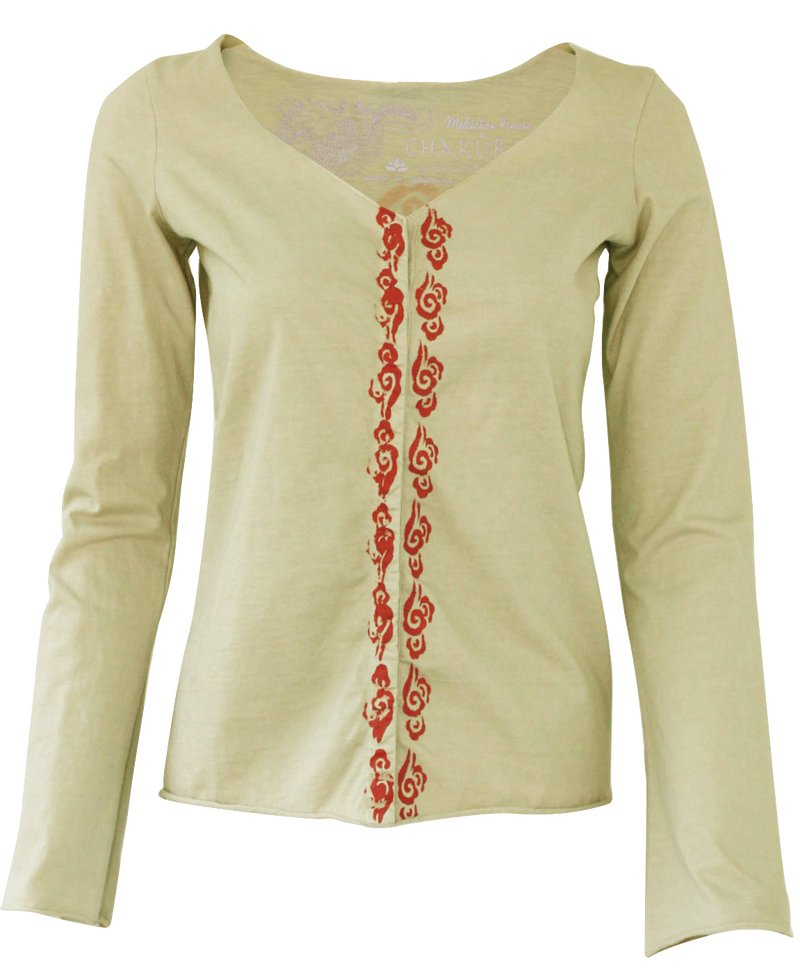 Ladies Snap Up Long Sleeve Raw Edge Top with Clouds