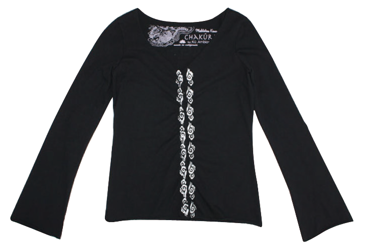 Ladies Snap Up Long Sleeve Raw Edge Top with Clouds