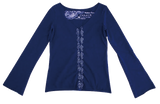 Ladies Snap Up Long Sleeve Raw Edge Top with Clouds