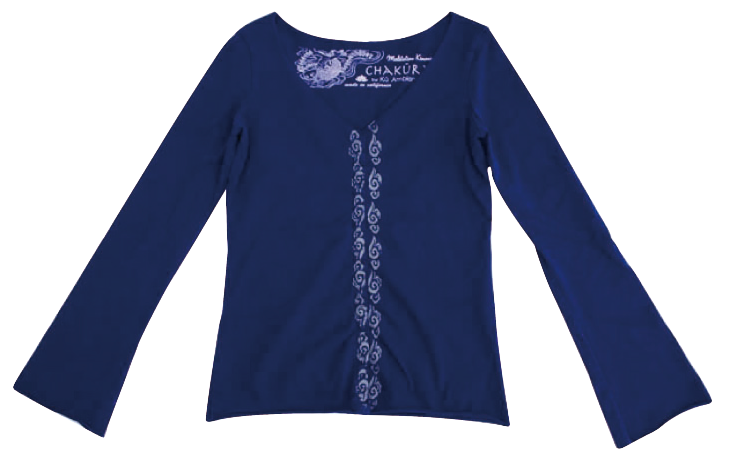 Ladies Snap Up Long Sleeve Raw Edge Top with Clouds