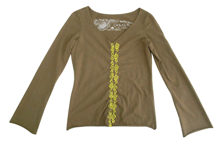 Ladies Snap Up Long Sleeve Raw Edge Top with Clouds